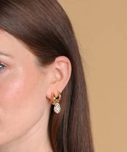 Astrid & Miyu Checkerboard Pendant Hoops In Gold 14 Astrid & Miyu Checkerboard Pendant Hoops In Gold