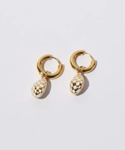 Astrid & Miyu Checkerboard Pendant Hoops In Gold 15 Astrid & Miyu Checkerboard Pendant Hoops In Gold