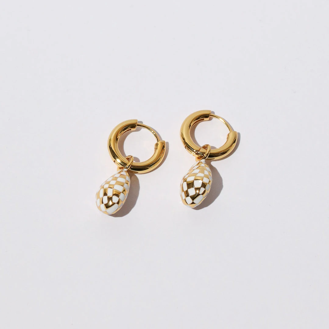 Astrid & Miyu Checkerboard Pendant Hoops In Gold 9 Astrid & Miyu Checkerboard Pendant Hoops In Gold