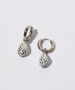 Astrid & Miyu Checkerboard Pendant Hoops In Silver New In