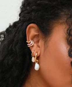 Astrid & Miyu New In Pink Pearl Hoops In Gold