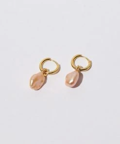 Astrid & Miyu New In Pink Pearl Hoops In Gold