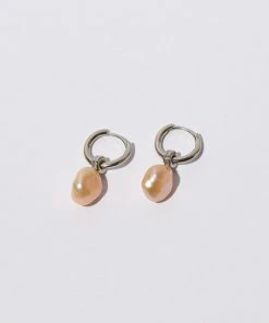 Astrid & Miyu New In Pink Pearl Hoops In Silver