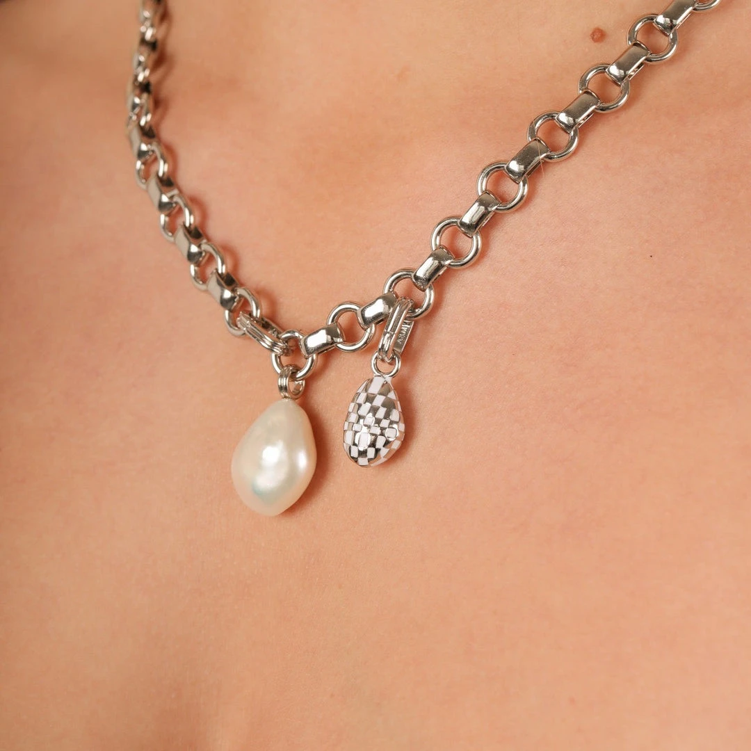 Astrid & Miyu New In Checkerboard Pendant Charm In Silver 4 Astrid & Miyu New In Checkerboard Pendant Charm In Silver