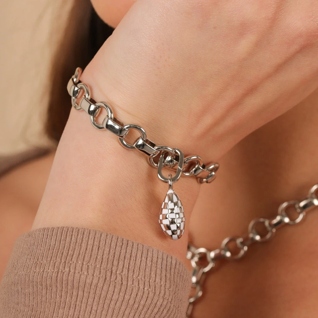 Astrid & Miyu New In Checkerboard Pendant Charm In Silver 7 Astrid & Miyu New In Checkerboard Pendant Charm In Silver