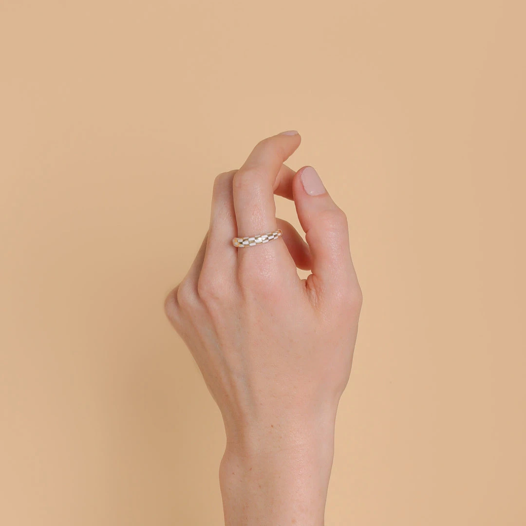 Astrid & Miyu Checkerboard Dome Ring In Gold New In 4 Astrid & Miyu Checkerboard Dome Ring In Gold New In