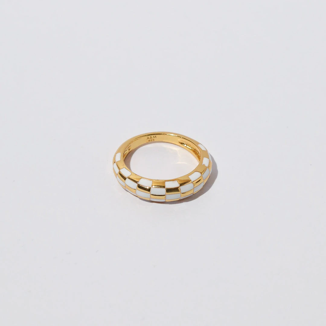Astrid & Miyu Checkerboard Dome Ring In Gold New In 5 Astrid & Miyu Checkerboard Dome Ring In Gold New In