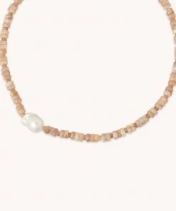 Astrid & Miyu New In Sunstone Beaded Necklace In Silver