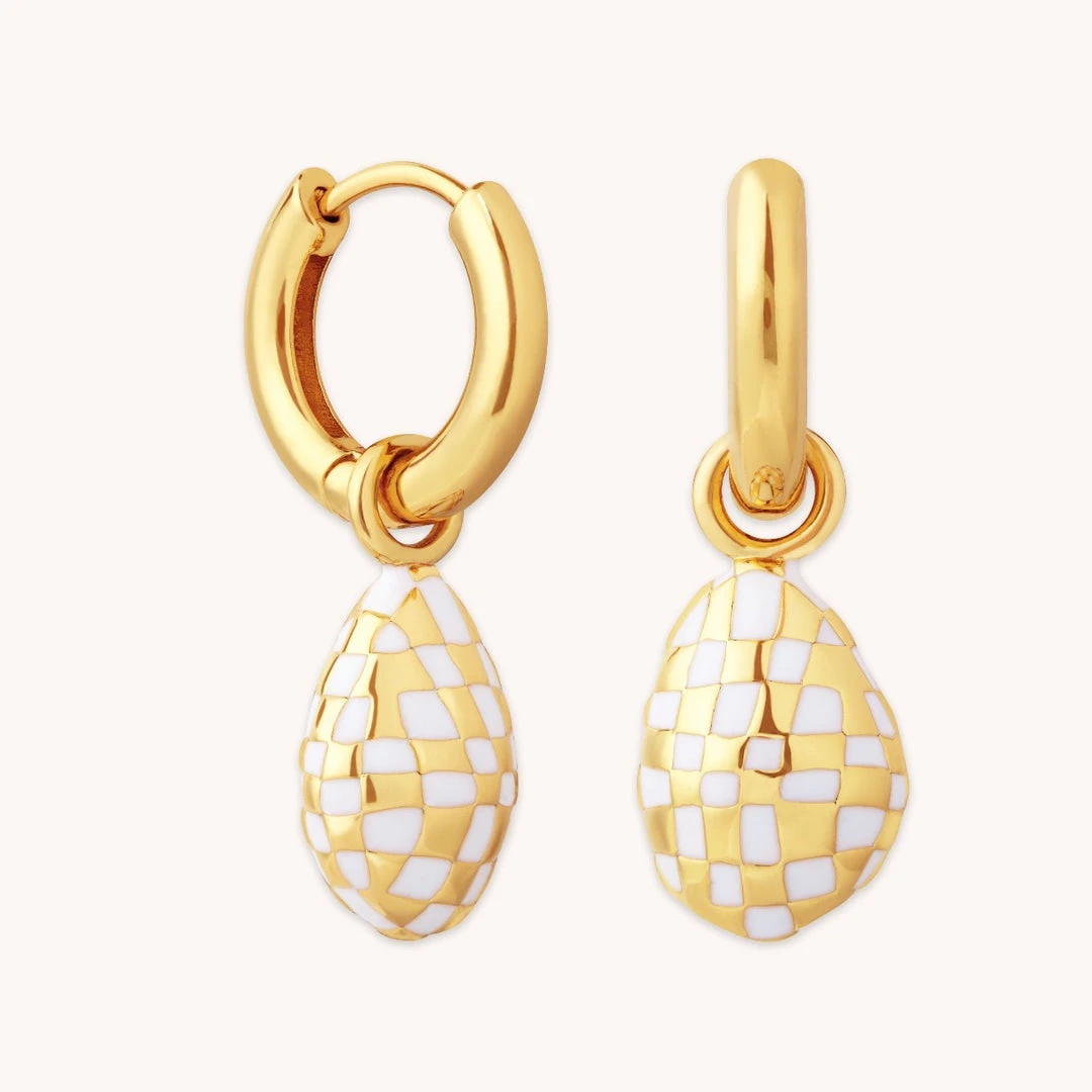 Astrid & Miyu Checkerboard Pendant Hoops In Gold 3 Astrid & Miyu Checkerboard Pendant Hoops In Gold