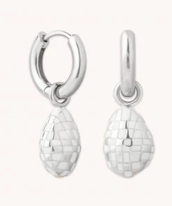 Astrid & Miyu Checkerboard Pendant Hoops In Silver New In