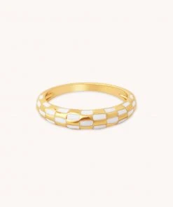 Astrid & Miyu Checkerboard Dome Ring In Gold New In