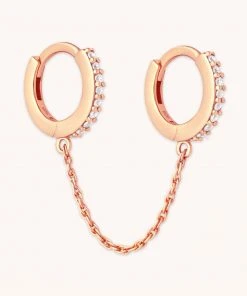 Astrid & Miyu Chain Link Huggies In Rose Gold New In