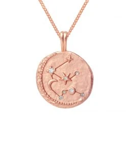 Astrid & Miyu Aquarius Zodiac Pendant Necklace In Rose Gold Pendant Necklaces