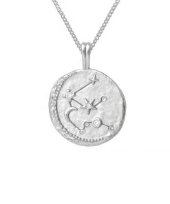 Astrid & Miyu Aquarius Zodiac Pendant Necklace In Silver Zodiac Necklaces