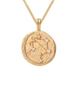 Astrid & Miyu Libra Zodiac Pendant Necklace In Gold Zodiac Necklaces
