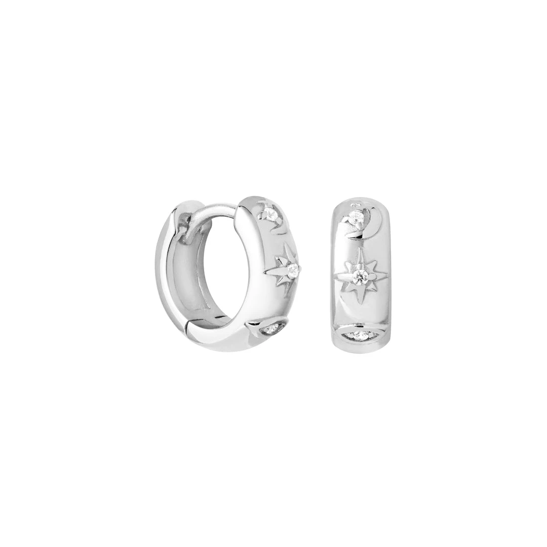 Astrid & Miyu Sale Celestial Huggies In Silver 3 Astrid & Miyu Sale Celestial Huggies In Silver