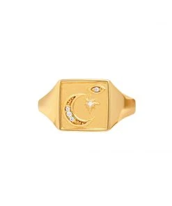 Astrid & Miyu Sale Celestial Signet Ring In Gold