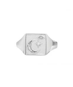 Astrid & Miyu Sale Celestial Signet Ring In Silver