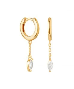 Astrid & Miyu Navette Long Chain Huggies In Gold Sale