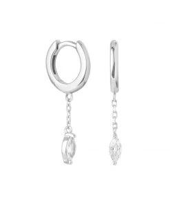 Astrid & Miyu Navette Long Chain Huggies In Silver Sale