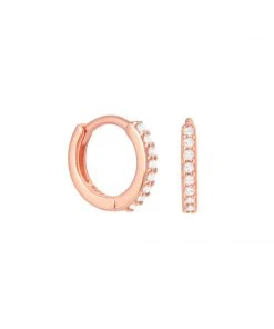 Astridandmiyu April Birthstone Huggies In Rose Gold With Clear CZ Birthstone Earrings