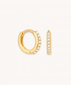 Astridandmiyu Birthstone Earrings April Birthstone Huggies In Gold With Clear CZ