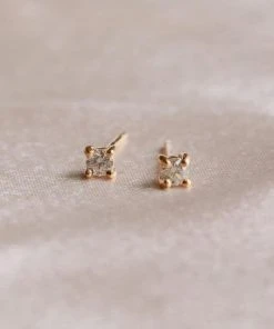 Astridandmiyu April Birthstone Stud Earrings In Gold With Clear CZ
