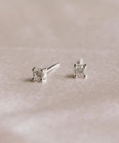Astridandmiyu April Birthstone Stud Earrings In Silver With Clear CZ Birthstone Earrings