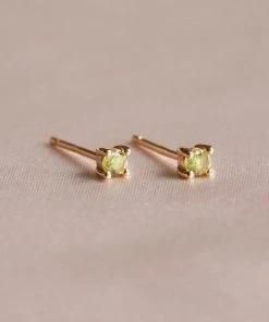 Astrid & Miyu August Birthstone Stud Earrings In Gold With Peridot CZ
