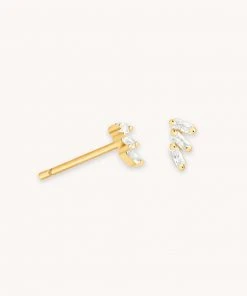 Astridandmiyu Baguette Crystal Stud Earrings In Gold