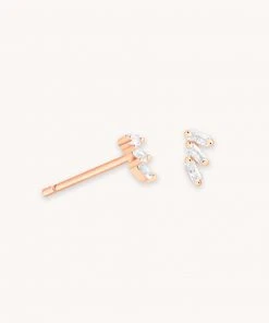 Astridandmiyu Baguette Crystal Stud Earrings In Rose Gold