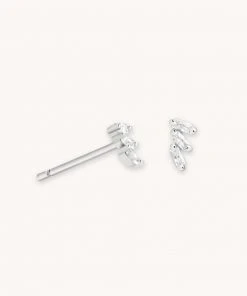 Astridandmiyu Baguette Crystal Stud Earrings In Silver