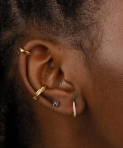 Astrid & Miyu September Birthstone Stud Earrings In Gold With Sapphire CZ Birthstone Earrings