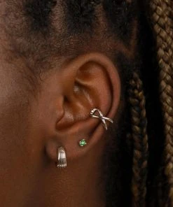 Astrid & Miyu May Birthstone Stud Earrings In Silver With Emerald CZ