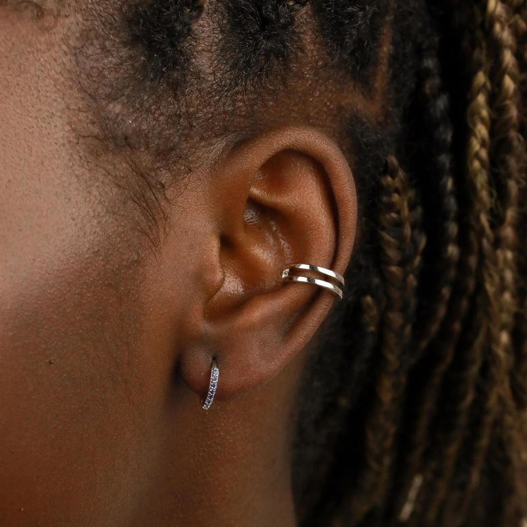 Astrid & Miyu December Birthstone Huggies In Silver With Tanzanite CZ 4 Astrid & Miyu December Birthstone Huggies In Silver With Tanzanite CZ