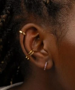 Astrid & Miyu February Birthstone Huggies In Gold With Amethyst CZ