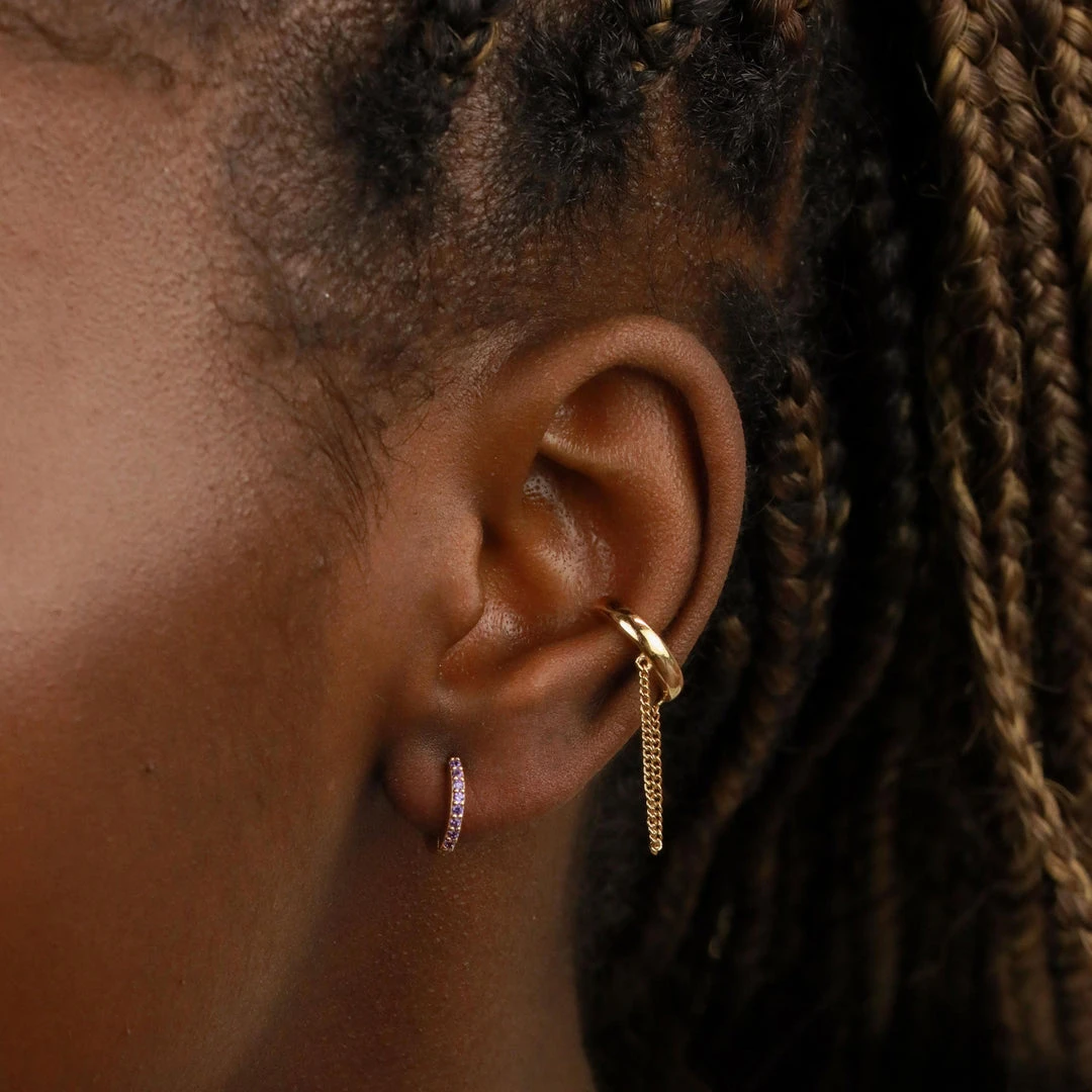 Astrid & Miyu February Birthstone Huggies In Gold With Amethyst CZ 6 Astrid & Miyu February Birthstone Huggies In Gold With Amethyst CZ