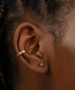 Astrid & Miyu February Birthstone Stud Earrings In Gold With Amethyst CZ