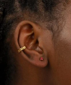 Astrid & Miyu Birthstone Earrings July Birthstone Stud Earrings In Gold With Ruby CZ