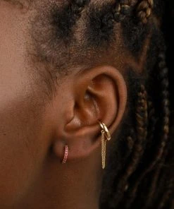 Astrid & Miyu Birthstone Earrings July Birthstone Huggies In Gold With Ruby CZ