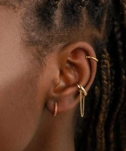 Astrid & Miyu Birthstone Earrings January Birthstone Huggies In Gold With Garnet CZ