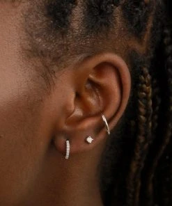 Astrid & Miyu June Birthstone Huggies In Silver With Moonstone CZ Birthstone Earrings