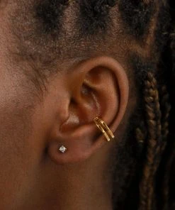 Astrid & Miyu March Birthstone Stud Earrings In Gold With Aquamarine CZ