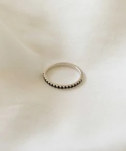 Astrid & Miyu Black Crystal Stacking Ring In Silver Sale