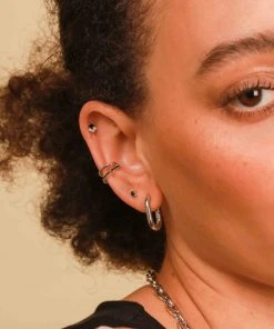 Astrid & Miyu Black Crystal Cluster Barbell In Silver Sale