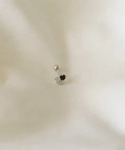 Astrid & Miyu Black Crystal Cluster Barbell In Silver Sale