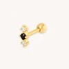 Astrid & Miyu Black Crystal Stacked Barbell In Gold