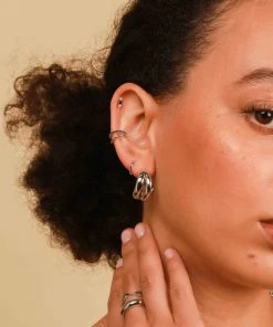 Astrid & Miyu Illusion Black Crystal Ear Cuff In Silver Sale