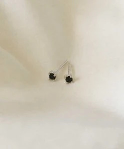 Astrid & Miyu Sale Black Crystal Stud Earrings In Silver