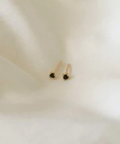 Astrid & Miyu Black Crystal Stud Earrings In Gold